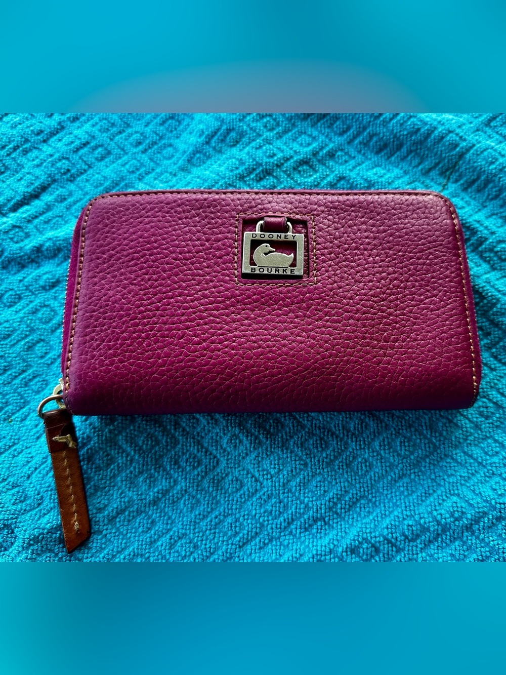 Dooney & Bourke Plum Pebbled Leather Zip Wallet with Signature Plaque